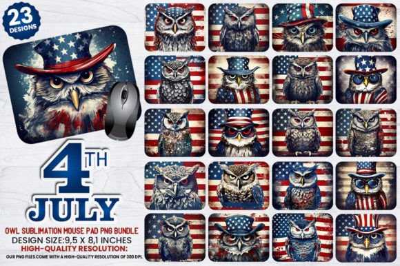 4th of July Owl Sublimation Mouse Pad: A Festive Design Asset