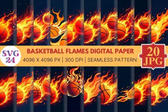Basketball Flames Digital Paper: Ignite Your Creative Projects