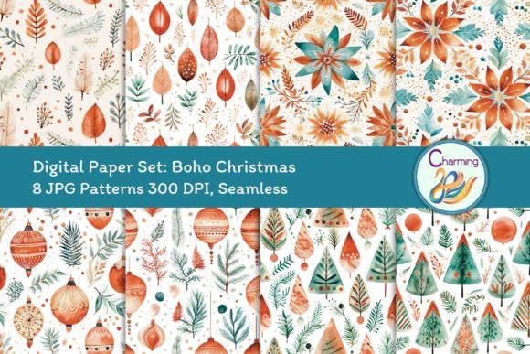 Digital Papers Set: Boho Christmas for Modern Design
