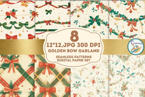 Golden Bow Garland: A Seamless Pattern for Festive Design