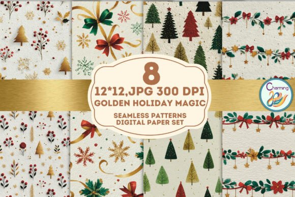 Golden Holiday Magic: Seamless Patterns for Festive Design