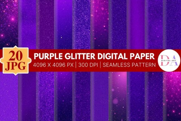 Purple Glitter Digital Paper: 20 Stunning Seamless Patterns