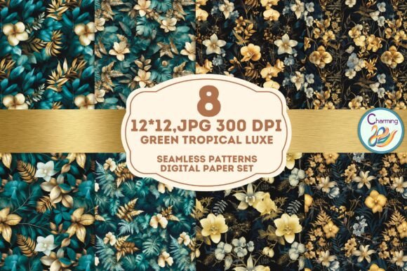 Seamless Paper: Gold Green Tropical Luxe for Modern Design