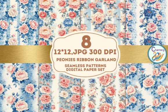 Seamless Paper: Peonies Ribbon Garland for Elegant Designs