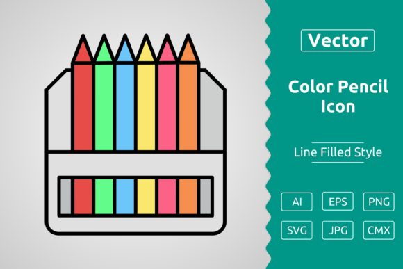 Vector Color Pencil Filled Outline Icon: A Versatile Creative Asset